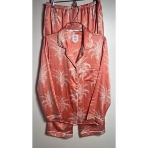 Chelsea Peers The Wellness Project Pink Satin Palm Tree Lux Medium Pajama Set